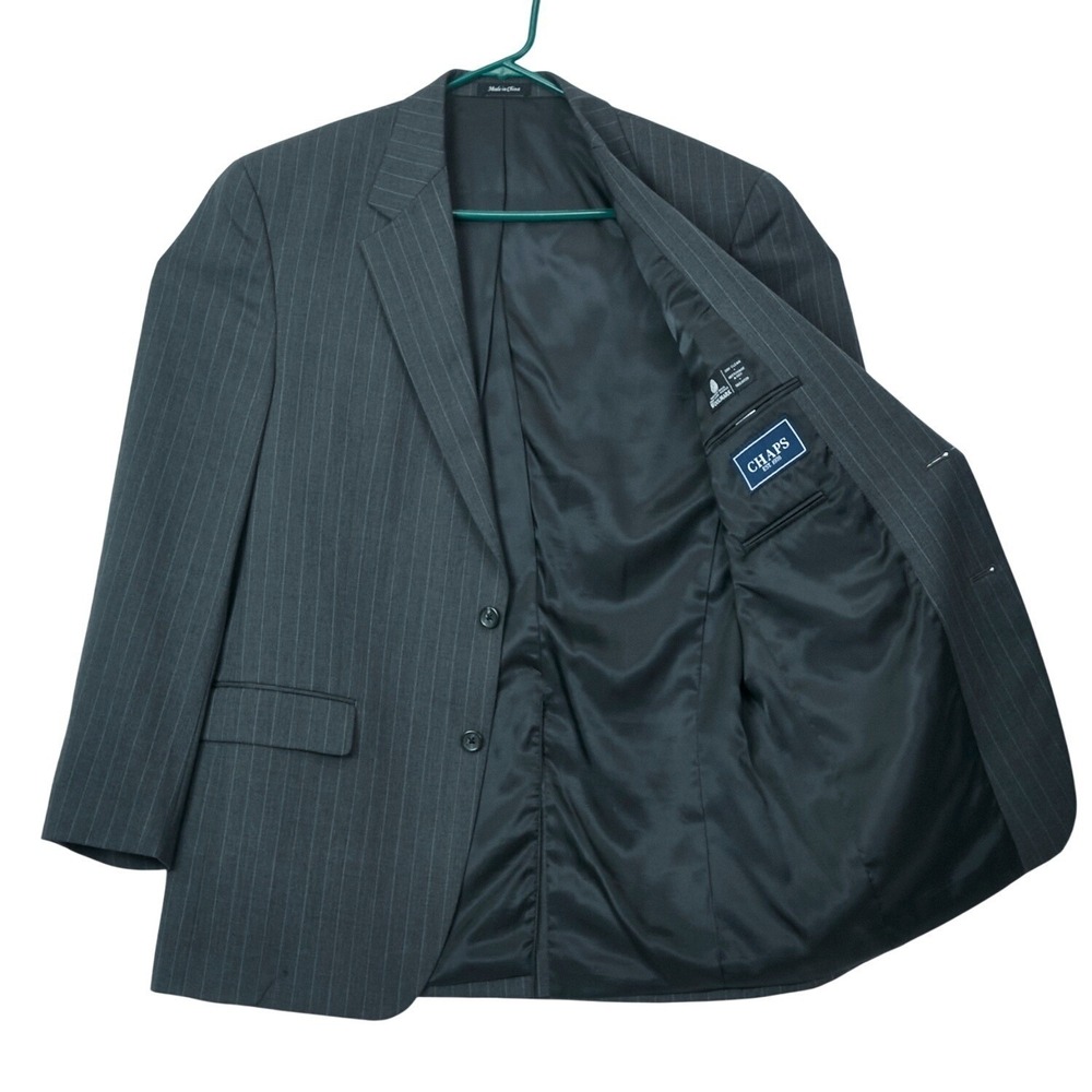 Chaps Men's Gray Pinstripe‎ Wool Suit Jacket Blazer 42L Formal Business READ